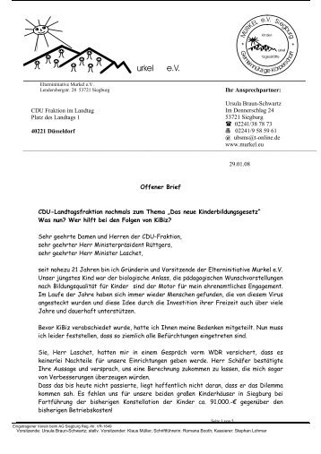 29.01.08 Offener Brief CDU-Landtagsfraktion nochmals ... - Murkel e.V.