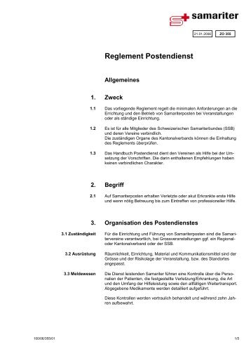 Reglement Postendienst - Samariterverein Reigoldswil