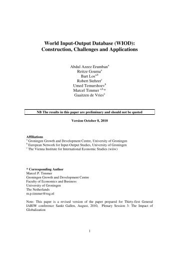 World Input-Output Database (WIOD): Construction, Challenges and ...