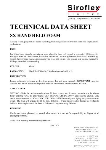 technical data sheet sx hand held foam - Trademate Home Page