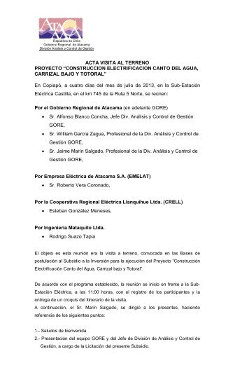 ACTA VISITA AL TERRENO PROYECTO - Gobierno Regional de ...