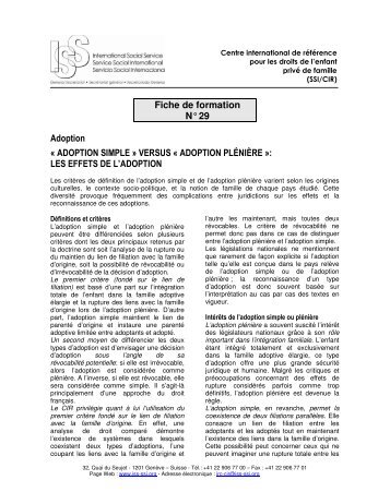 ADOPTION SIMPLE Ã‚Â» VERSUS Ã‚Â« ADOPTION PLÃƒÂ‰NIÃƒÂˆRE Ã‚Â» - ISS