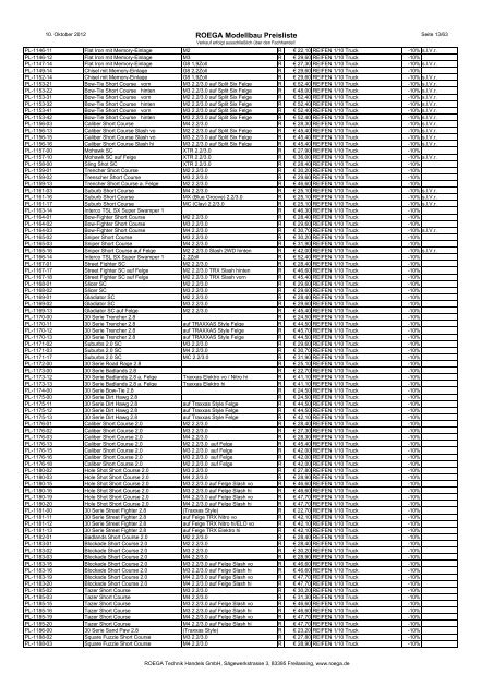 ROEGA Modellbau Preisliste - bei Roega