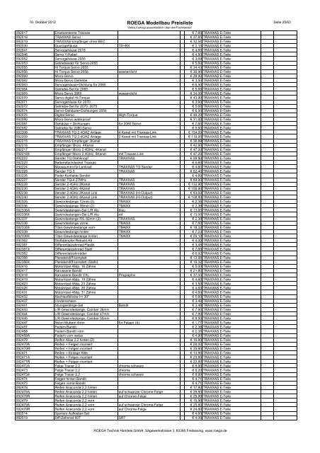 ROEGA Modellbau Preisliste - bei Roega