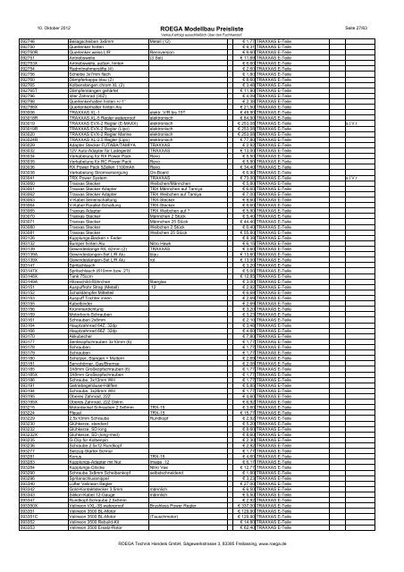 ROEGA Modellbau Preisliste - bei Roega