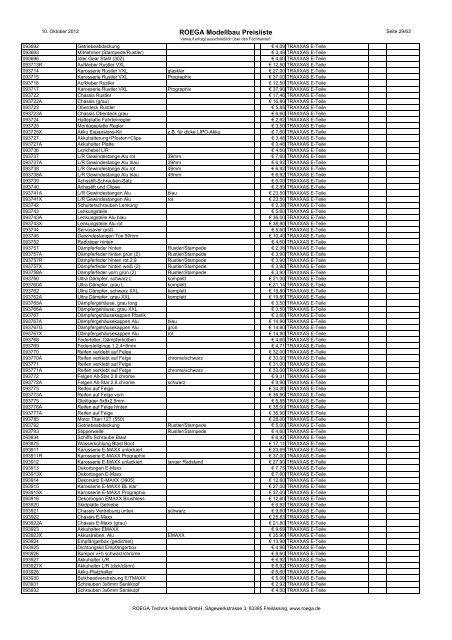 ROEGA Modellbau Preisliste - bei Roega