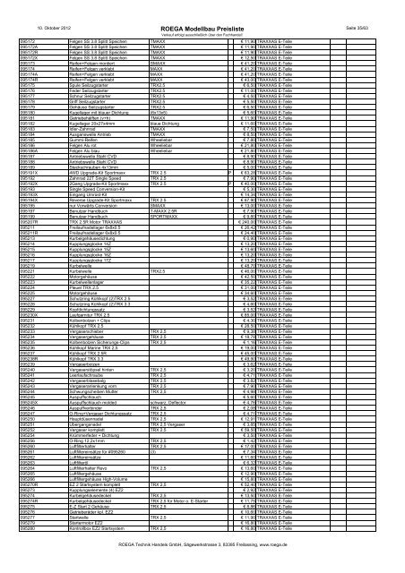 ROEGA Modellbau Preisliste - bei Roega