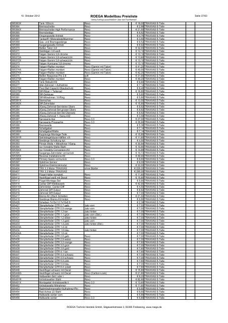 ROEGA Modellbau Preisliste - bei Roega