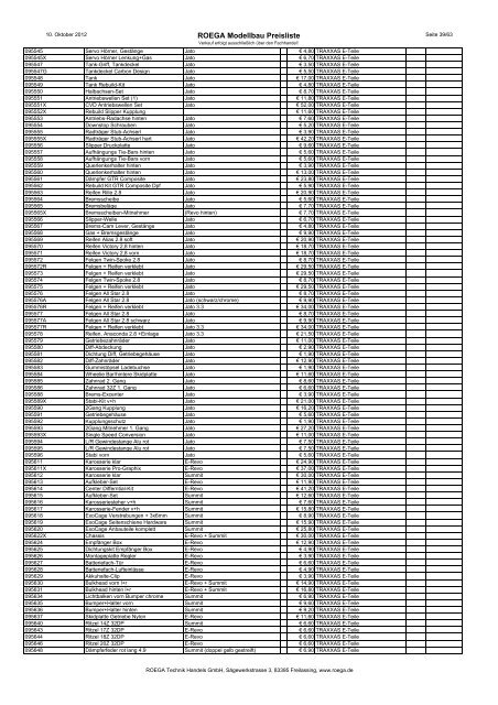 ROEGA Modellbau Preisliste - bei Roega