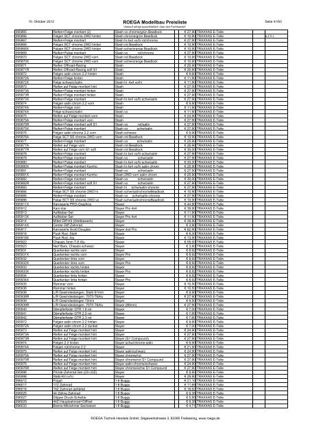 ROEGA Modellbau Preisliste - bei Roega