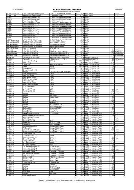 ROEGA Modellbau Preisliste - bei Roega