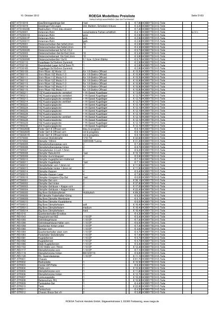 ROEGA Modellbau Preisliste - bei Roega