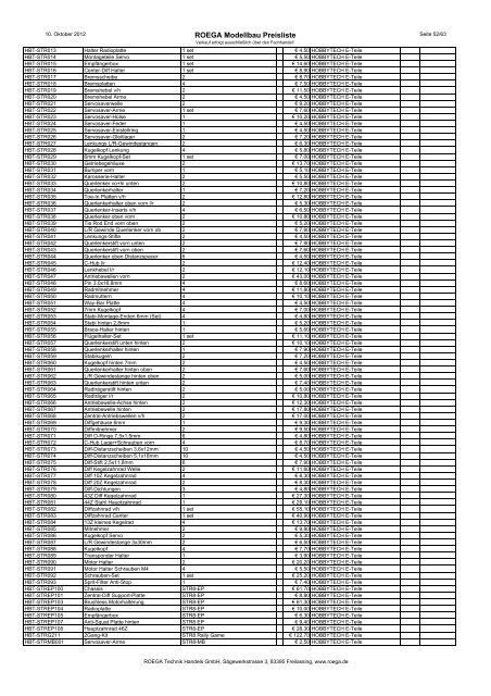 ROEGA Modellbau Preisliste - bei Roega