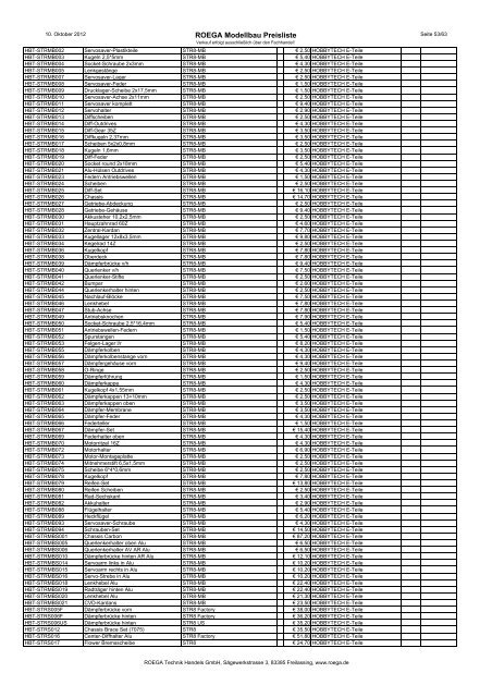 ROEGA Modellbau Preisliste - bei Roega