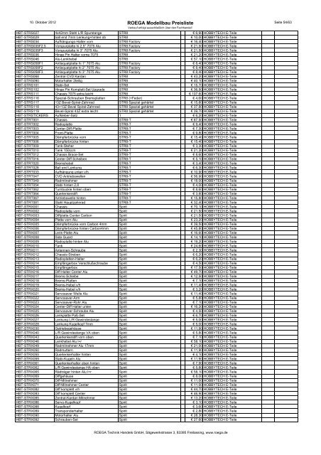 ROEGA Modellbau Preisliste - bei Roega