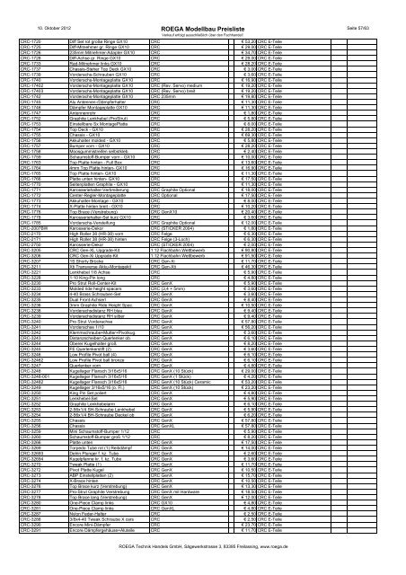 ROEGA Modellbau Preisliste - bei Roega