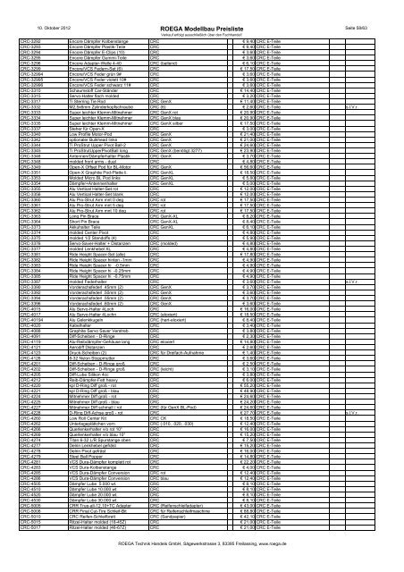 ROEGA Modellbau Preisliste - bei Roega