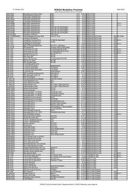 ROEGA Modellbau Preisliste - bei Roega