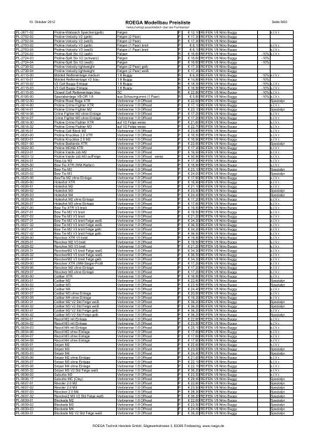 ROEGA Modellbau Preisliste - bei Roega