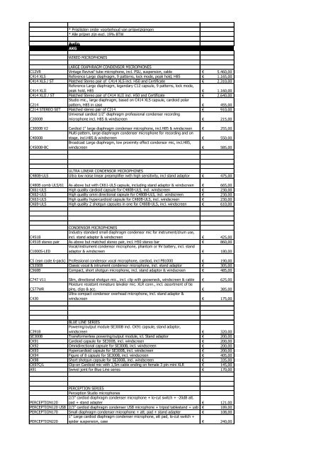 Prijslijsten onder voorbehoud van ... - Inferno Audio visueel
