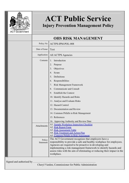 OH&S Risk Management Policy ACTPS.pdf - ACT Government