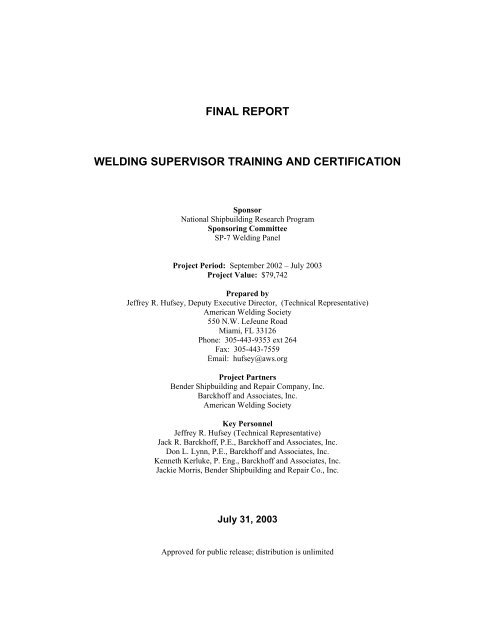Final Report Welding Supervisor Training And Certification Perusion