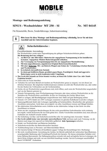 Sinus-Wechselrichter MT 250-SI  Mob Tech ab 02-04 - softkat