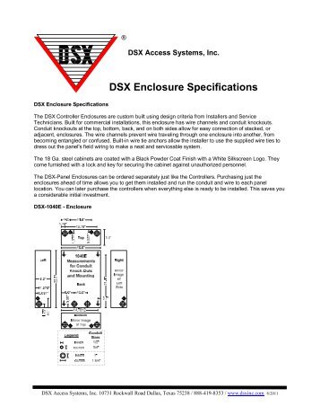 DSX Enclosure Specifications - DSX Access Systems, Inc.