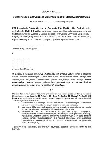284 - Projekt Umowy Outsourcingu - PGE Dystrybucja SA OddziaÅ ...