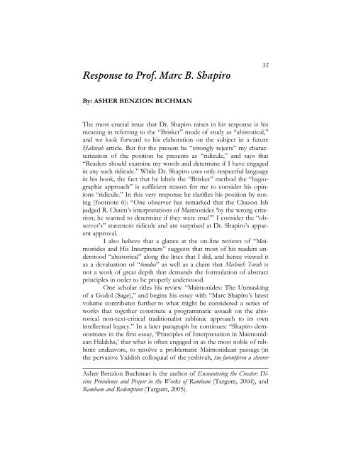 Response to Prof. Marc B. Shapiro - Hakirah.org