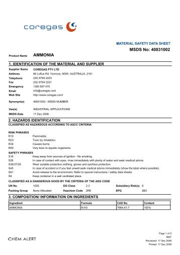 MSDS No: 40831002 AMMONIA - BJH