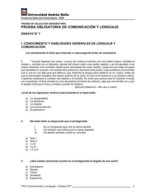 prueba obligatoria de comunicación y lenguaje - Prepara la PSU