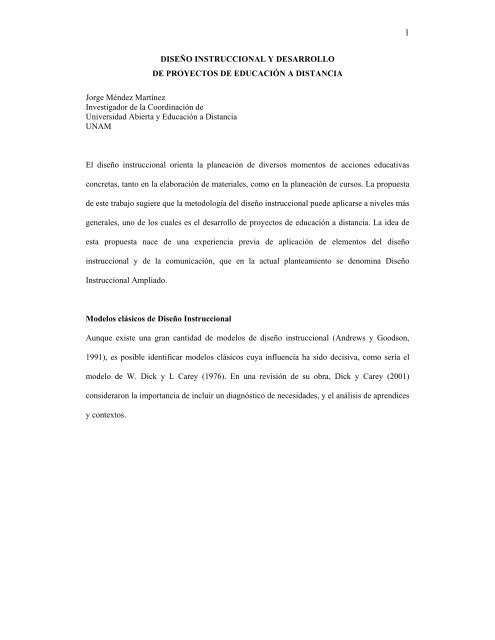 DISEÑO INSTRUCCIONAL Y DESARROLLO DE PROYECTOS DE ...