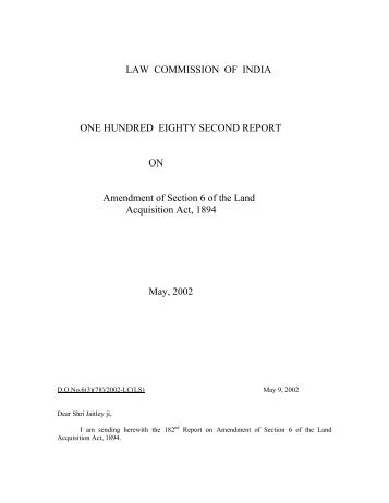 Report on Amendment to Section 6 of the Land Acquisition Act, 1894