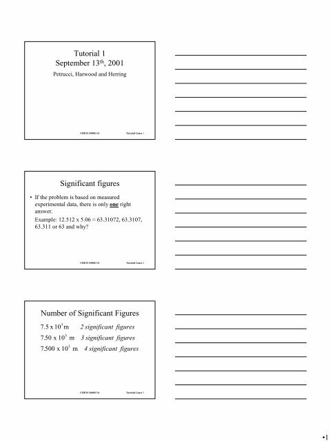 Tutorial 1 September 13th, 2001 Significant figures Number of ...