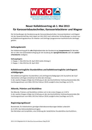 Neuer Kollektivvertrag ab 1. Mai 2013 für Karosseriebautechniker ...