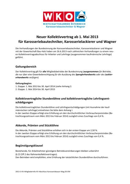 Neuer Kollektivvertrag ab 1. Mai 2013 für Karosseriebautechniker ...