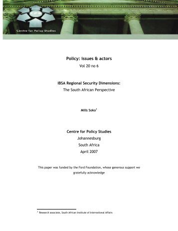 IBSA Regional Security Dimensions - Centre for Policy Studies