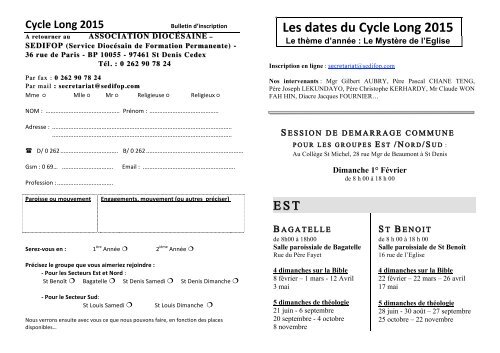 Les dates du Cycle Long 2015