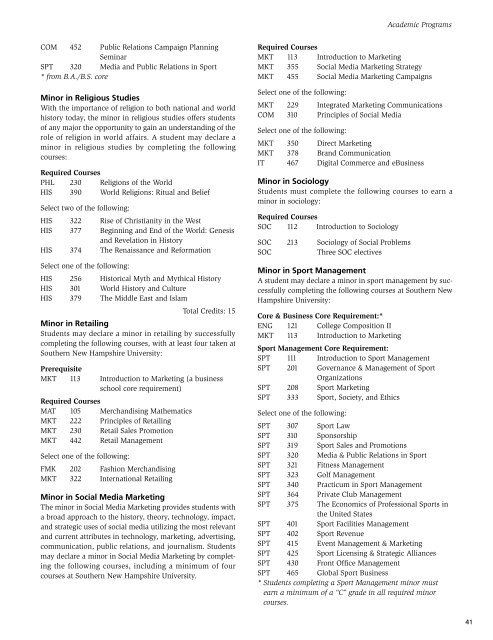 Undergraduate Catalog 2010-2011 - SNHU Academic Archive ...