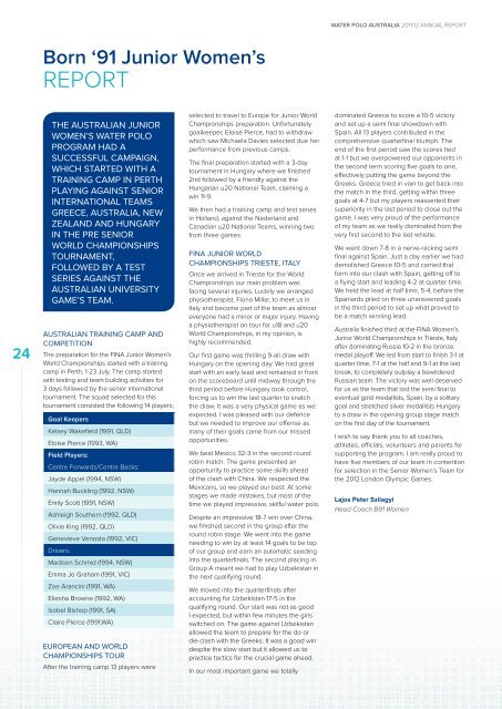 2011-12 Annual Report - Australian Water Polo Inc