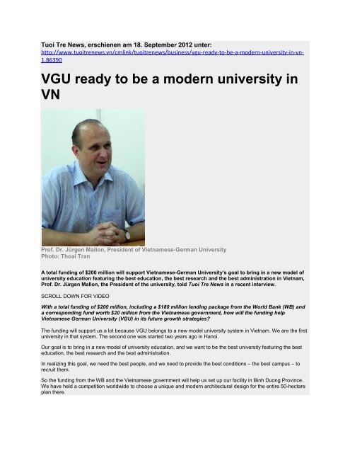 VGU ready to be a modern university in VN - Vietnamese-German ...