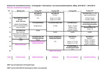 Schema för introduktionsveckan - Civilingenjör i ... - Student LTH