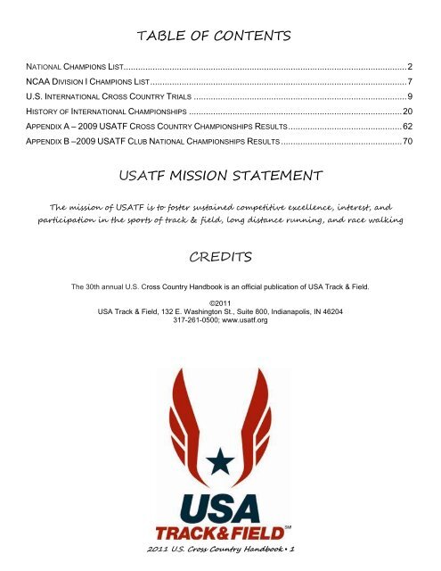 TABLE OF CONTENTS USATF MISSION ... - USA Track &amp; Field