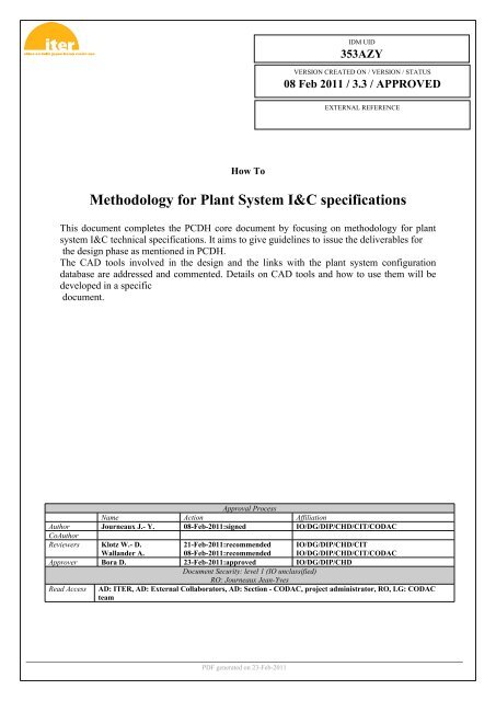 Methodology for Plant System I&C specifications - Iter