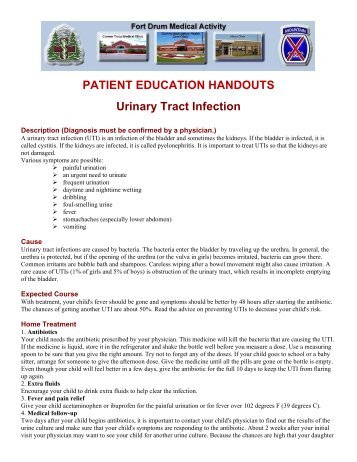 PATIENT EDUCATION HANDOUTS Urinary Tract Infection