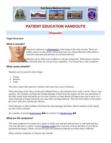 PATIENT EDUCATION HANDOUTS Sinusitis