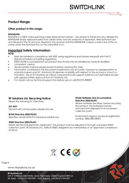 SWITCHLINK SWITCHLINK - RF Solutions