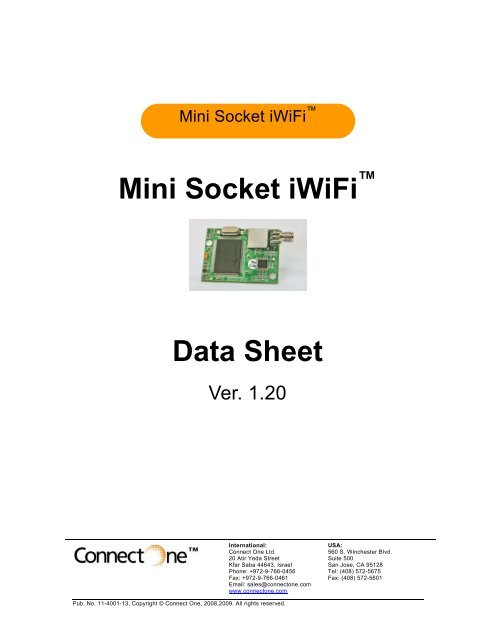 Mini Socket iWiFi Data Sheet - Connect One