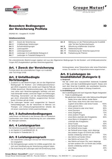 Besondere Bedingungen ID der Versicherung ... - Groupe Mutuel